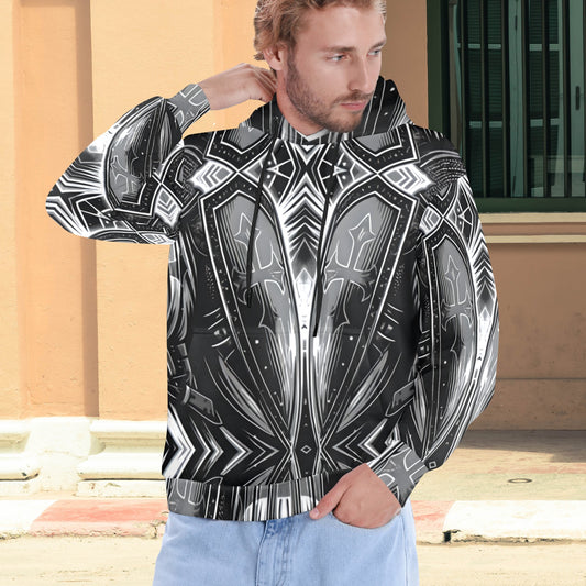 Men's Monochrome Kaleidoscope Pattern All-Over Print Hoodie.