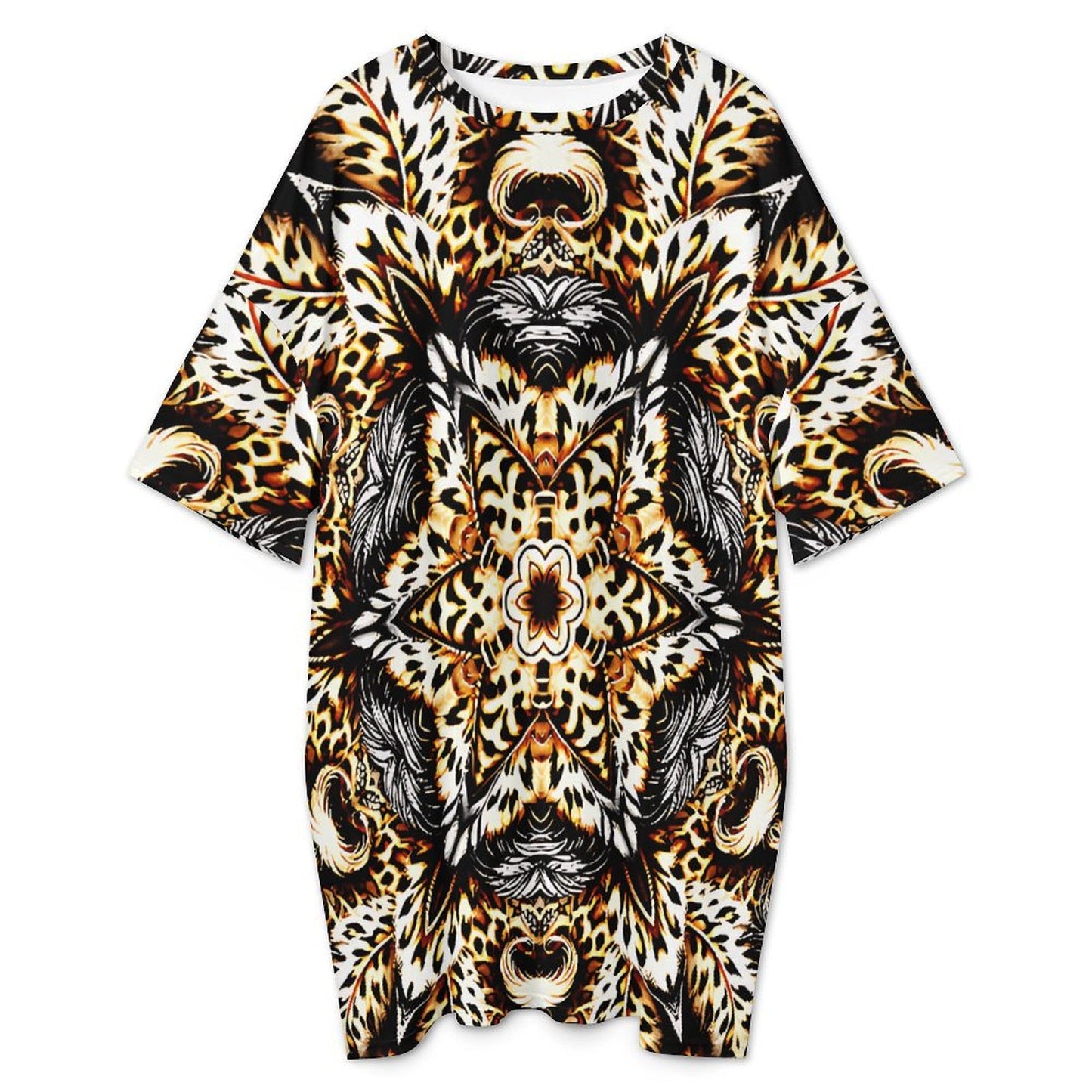 Women's Leopard Kaleidoscope Pattern All-Over Print Oversized T- Shirt Loungewear