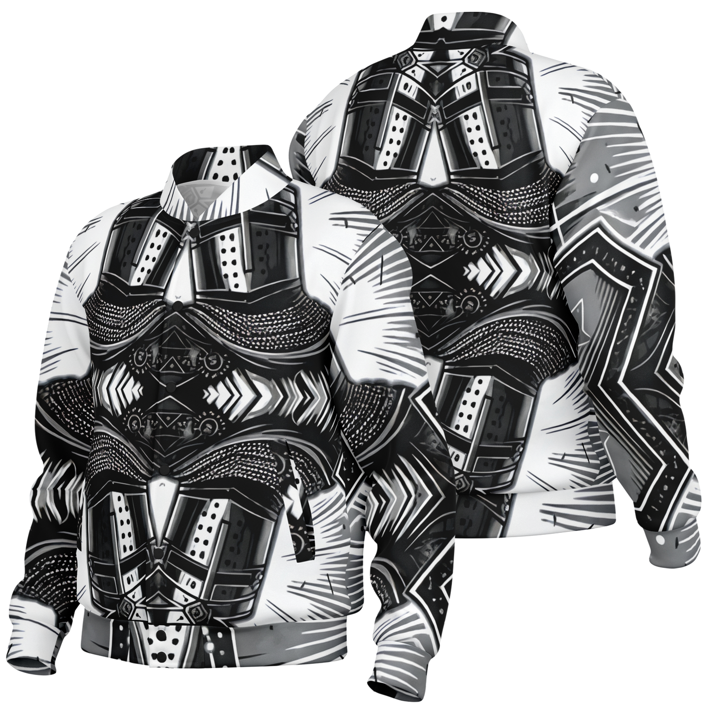 Men's Classic Black & White Geometric Pattern All Over Print Baseball Jacket