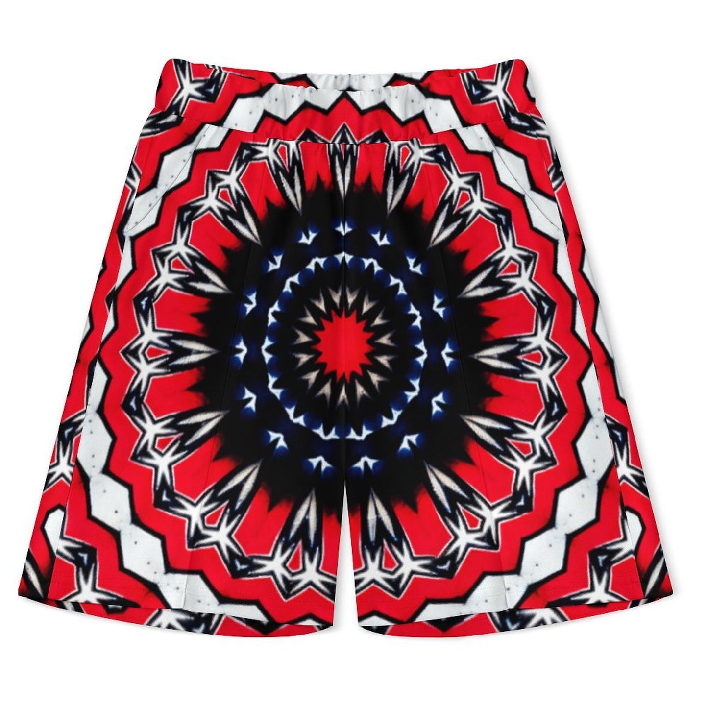 Men's Red, Black & White Psychedelic Pattern All-Over Print Shirt Zip-Up Polo Set