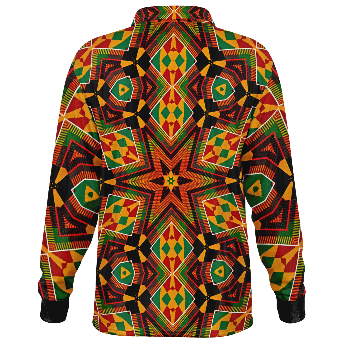 Men’s  African Kente Geometric Star Pattern All-Over Print Long Sleeve Polo Shirt