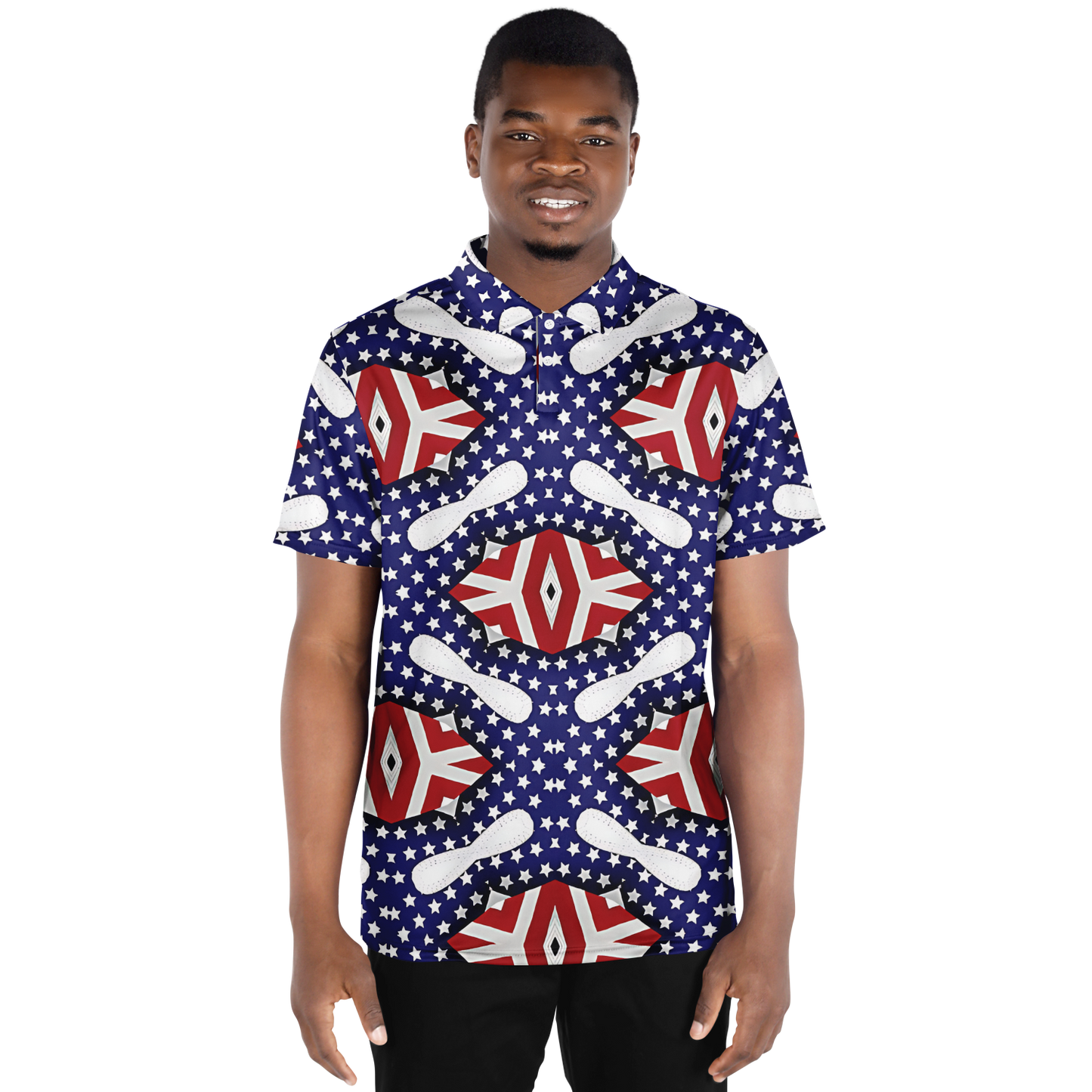 Men's White Blue & Red Patterned Polo Shirt