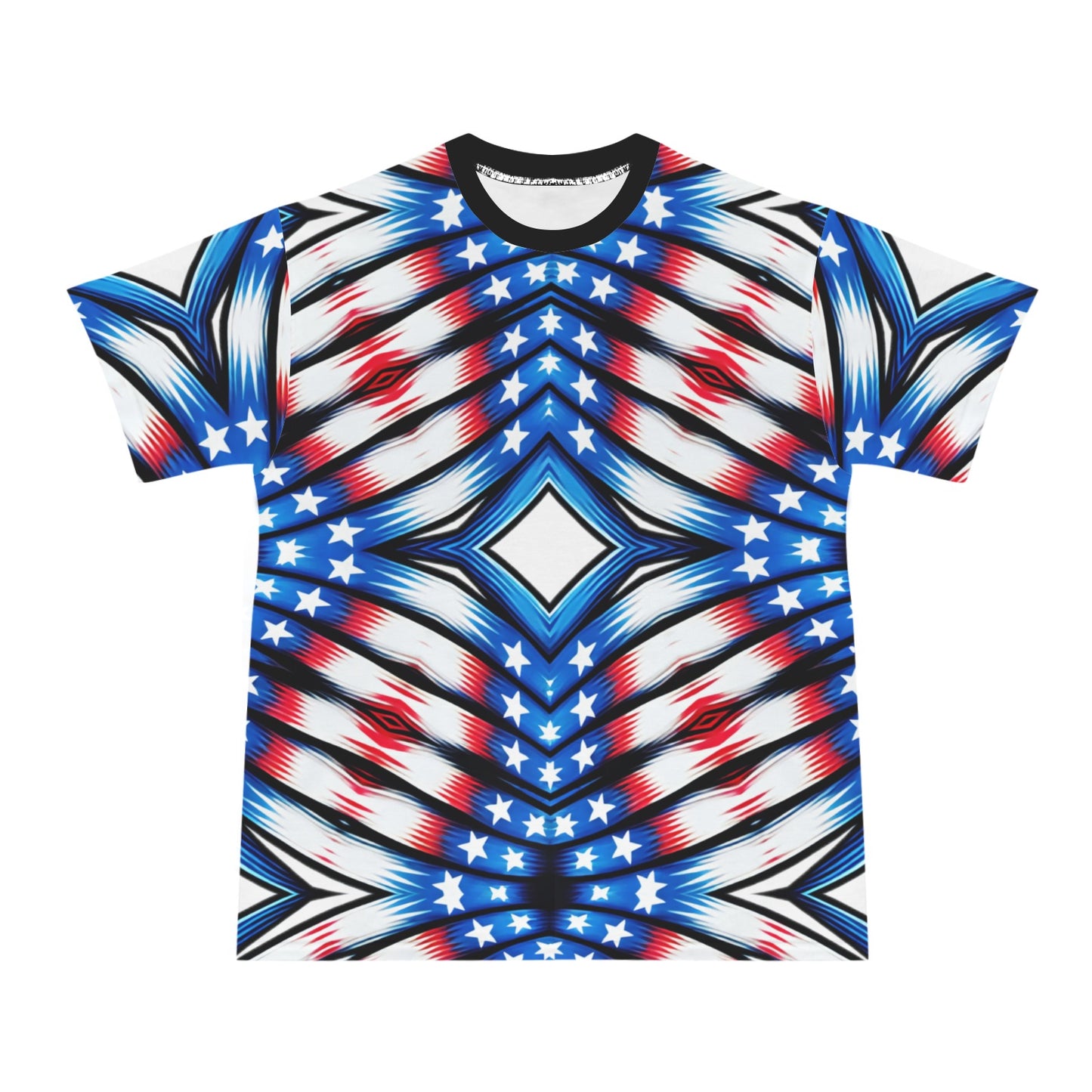 Men's Red White Blue Geometric Pattern All-Over Print All Over Print Ribbed Collar T-Shirt