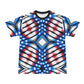 Men's Red White Blue Geometric Pattern All-Over Print All Over Print Ribbed Collar T-Shirt