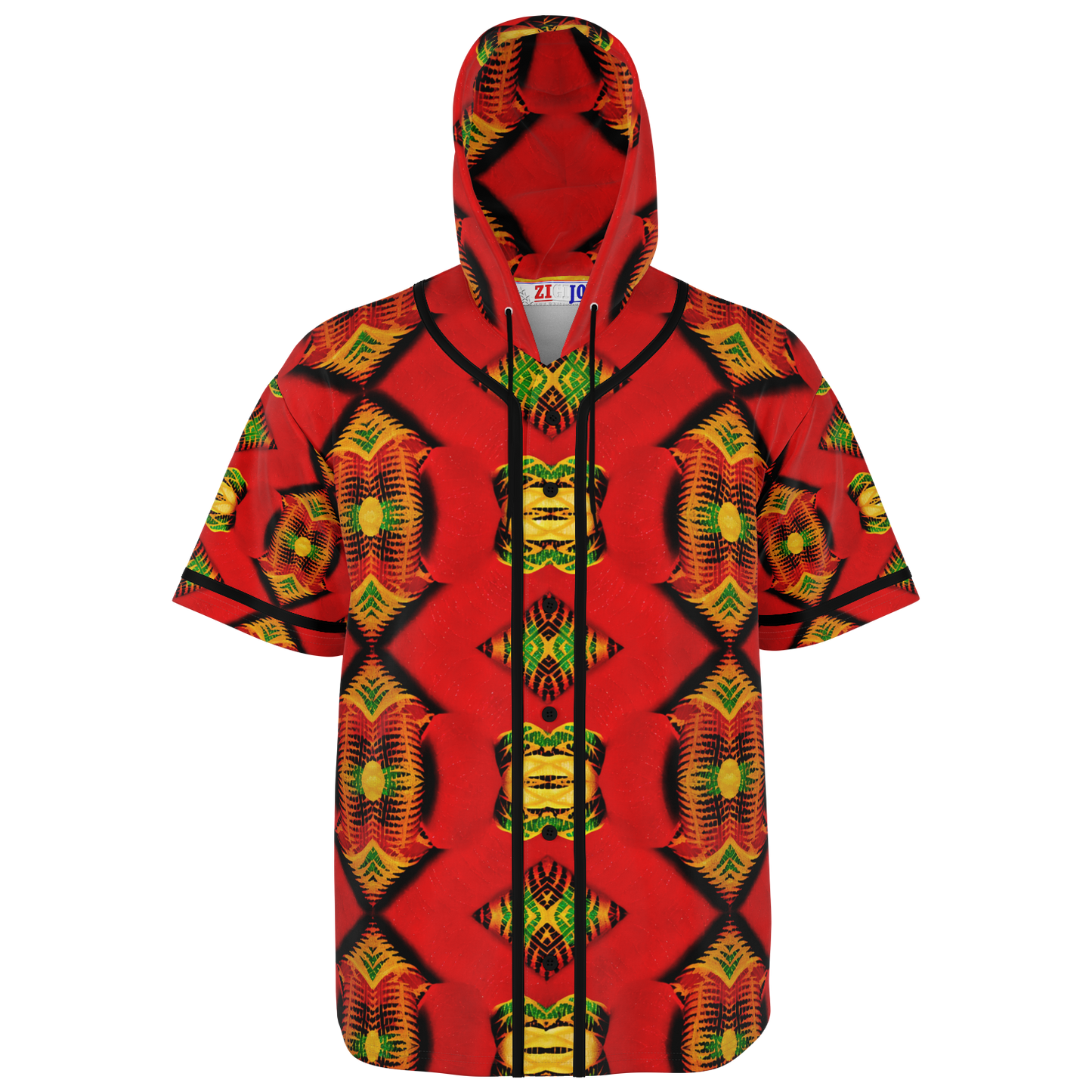 Women's Red Bold Tribal All-Over Print Hooded Baseball Jersey