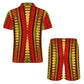 Men's Red Bold Tribal Pattern All-Over Print Zip-Up Polo Set