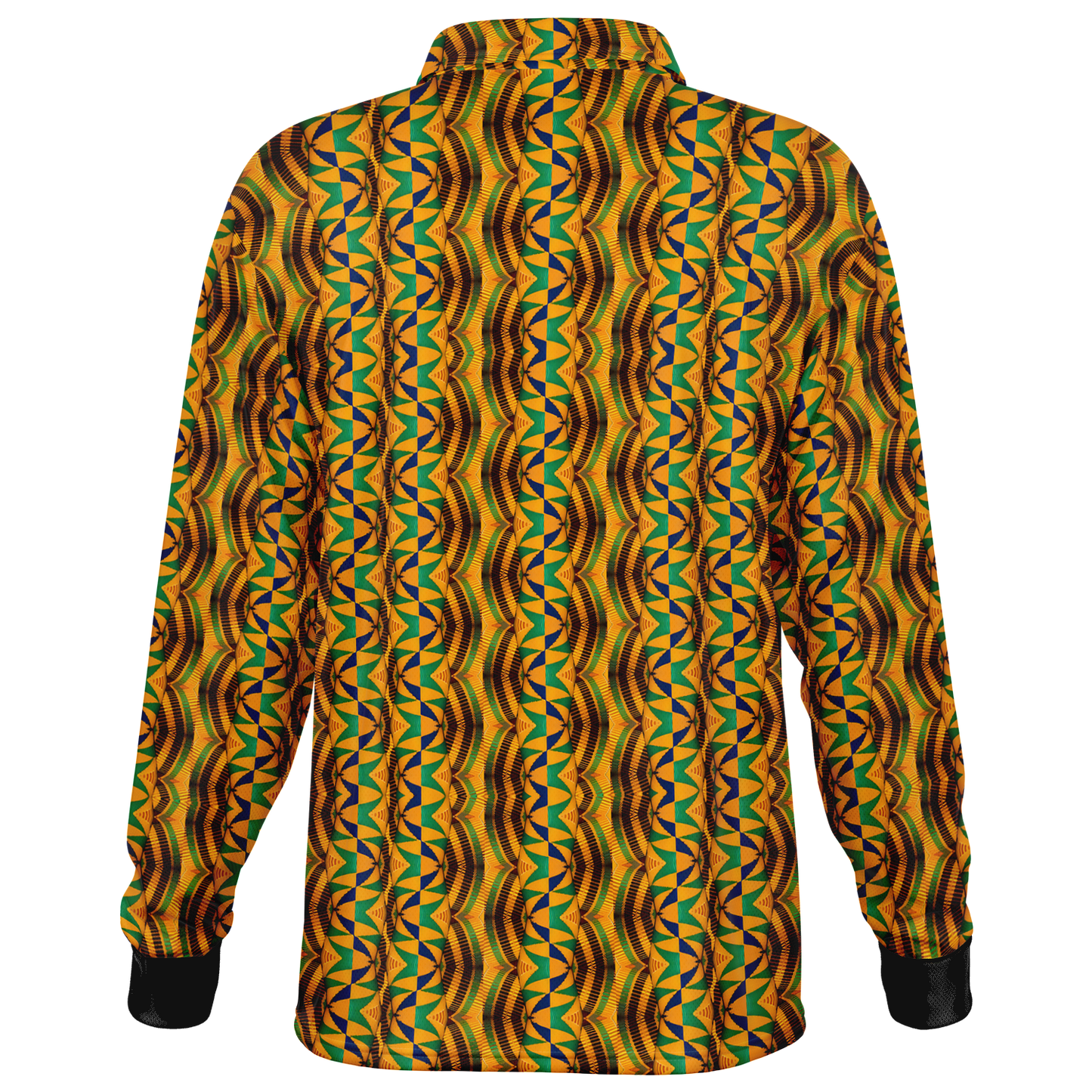 Men’s African Kente Geometric Pattern All-Over Print Long Sleeve Polo Shirt