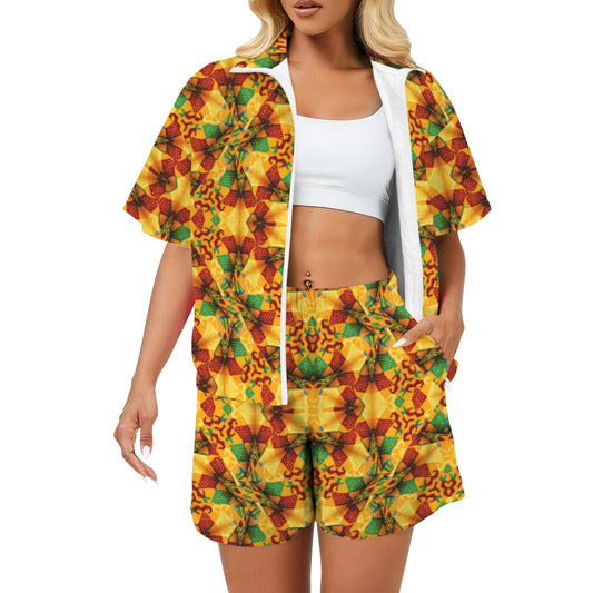Women’s Vibrant Autumn Kaleidoscope Pattern All Over Print Windbreaker Short Set