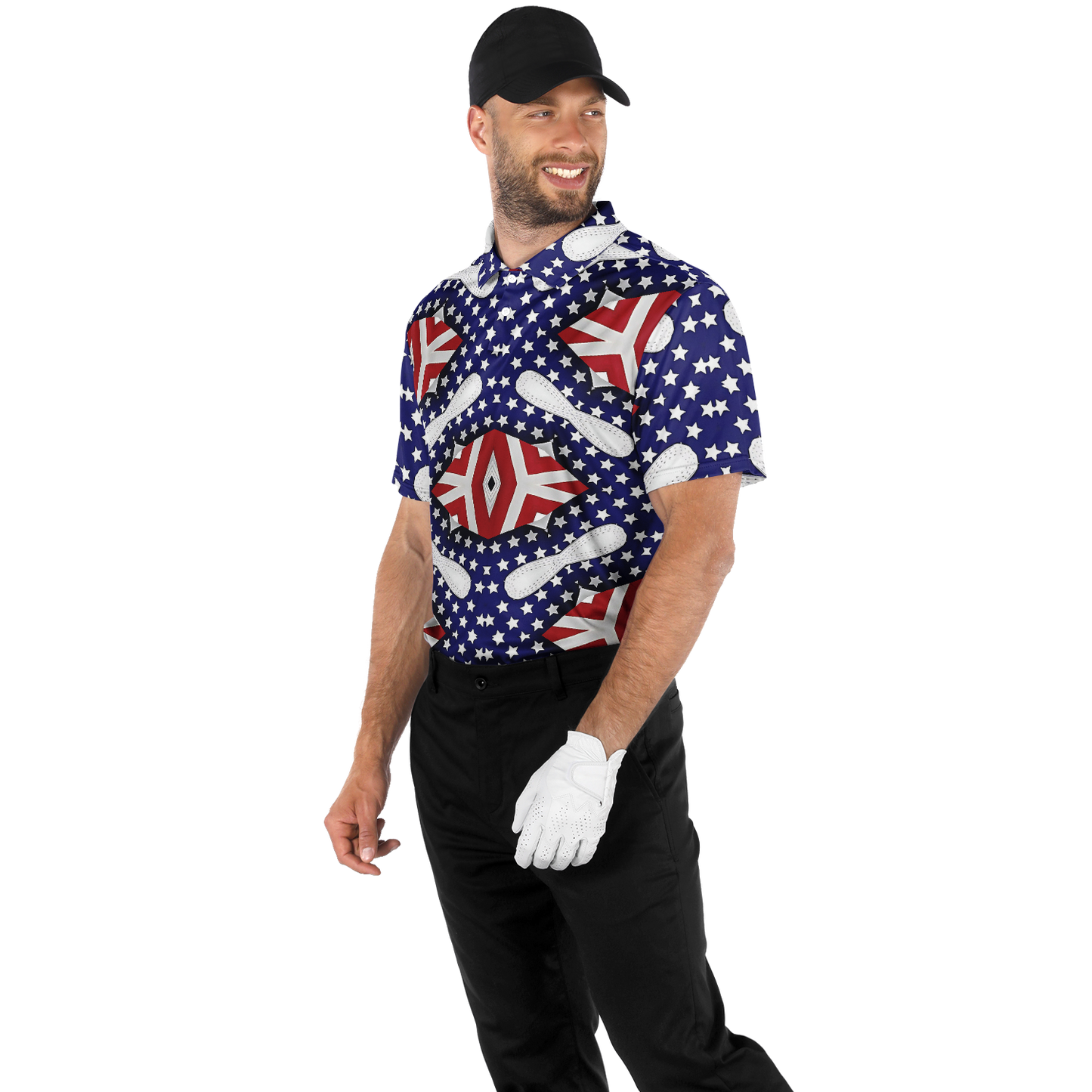 Men's Red White Blue Geometric Pattern All-Over Print Polo Shirt