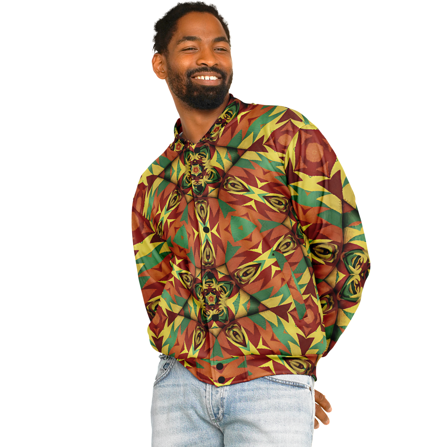 Men's Bold Tribal Kaleidoscope Pattern All Over Print Baseball Jacket