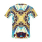 Men's Abstract Teal & Gold Pattern All Over Print  Crew Neck T-Shirt