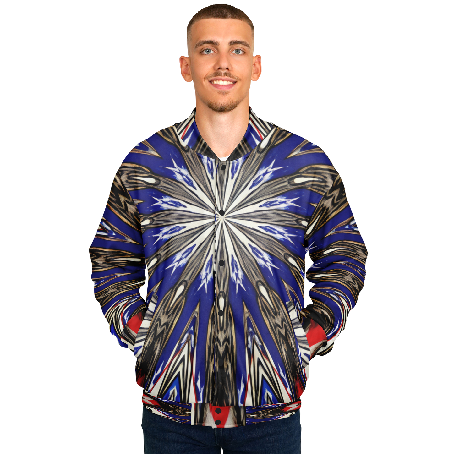 Men's Starburst Patriotic Colors Pattern All-Over-Print Baseball Jacket