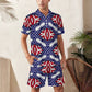 Men's Patriotic Stars & Stripes All Over Print Zip-Up Polo Set