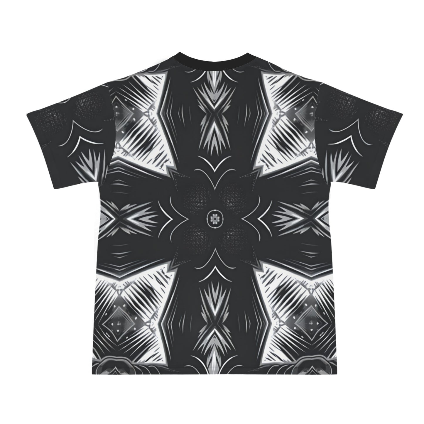 Men's Black & White Geometric Pattern All Over print All Over Print Ribbed Collar T-Shirt
