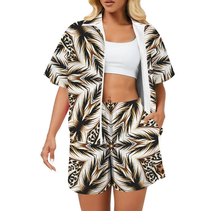 Women's Brown & Black Kaleidoscope Pattern Windbreaker Short Set