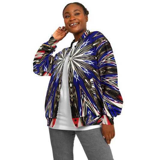 Women's Starburst Patriotic Colors Pattern All-Over-Print Baseball Jacket