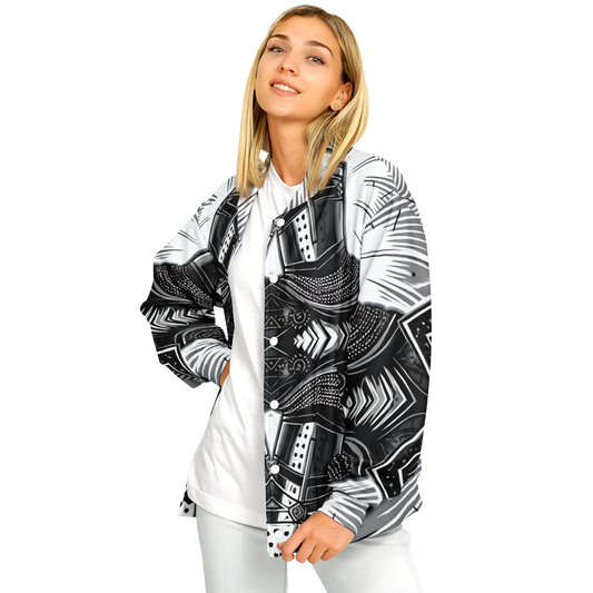 Women's Classic Black & White Geometric Pattern All Over Print Baseball Jacket