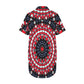 Women's Red, White & Blue Geometric Star Pattern All-Over Print Short Sleeve Button Front Shirt Dress