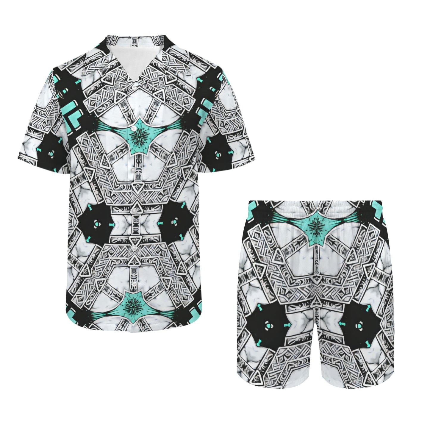 Men's Kaleidoscope Geometric Pattern All Over Print  Hawaiian Shirt & Shorts Set