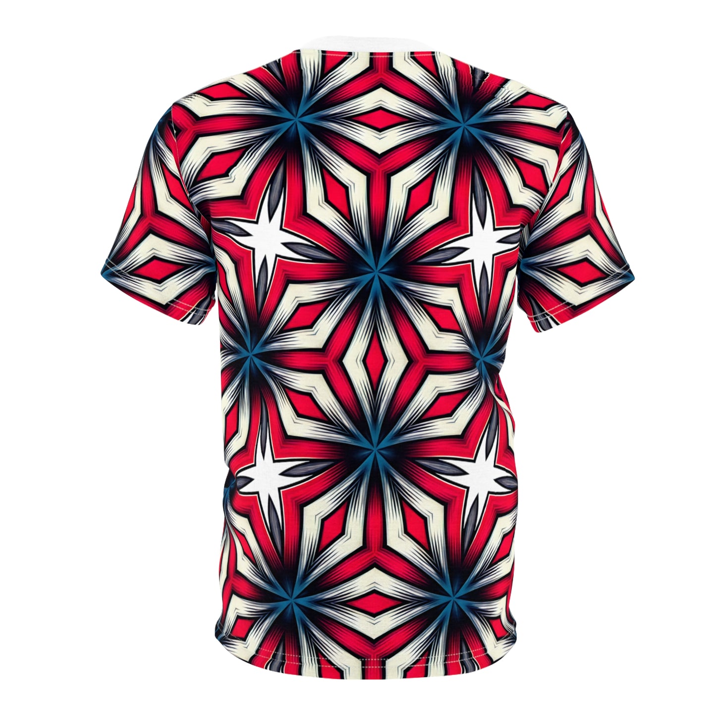 Men's Red, White & Blue Geometric Star Pattern All-Over Print Unisex Cut & Sew Tee