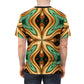 Men's Green & Gold Psychedelic Floral Pattern All-Over Print Tee