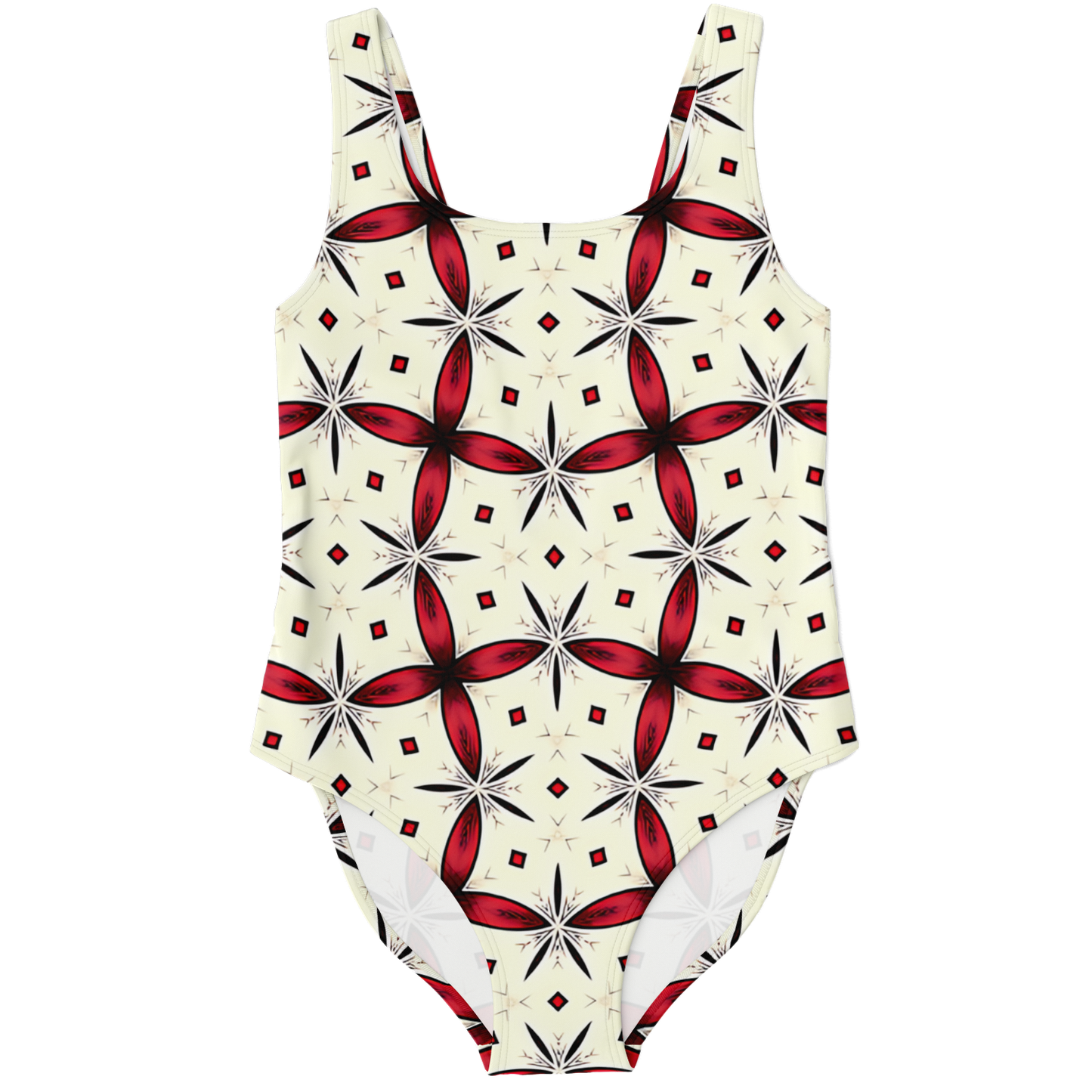 Women's Red & Black Geometric Pattern One-Piece Swimsuit