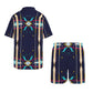 Men's Abstract Neon Geometry Pattern All Over Print Hawaiian Shirt & Shorts Set