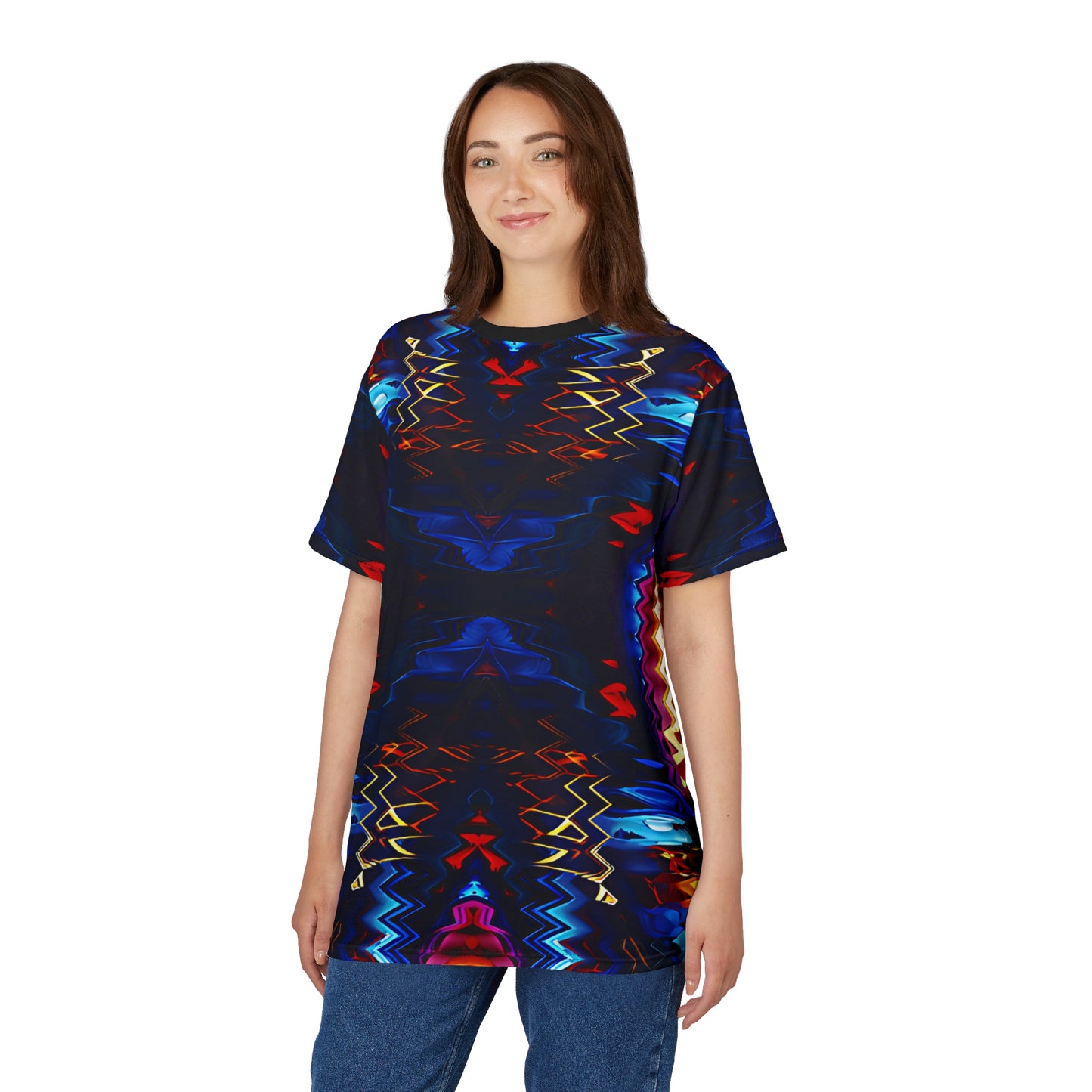 Women's Psychedelic Neon Kaleidoscope All-Over Print Unisex Cut & Sew Tee