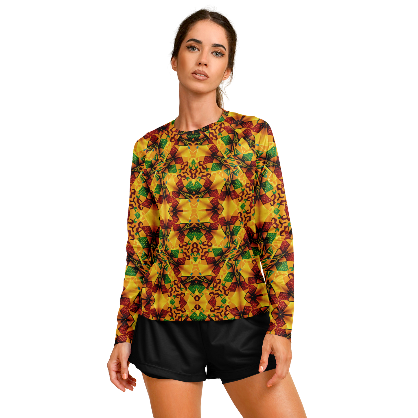 Women's Vibrant Autumn Kaleidoscope Pattern All Over Print Long Sleeve Performance Shirt