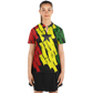 Women's Red Yellow Green Black Stars Polyester Stand Up Collar Polo Shirt