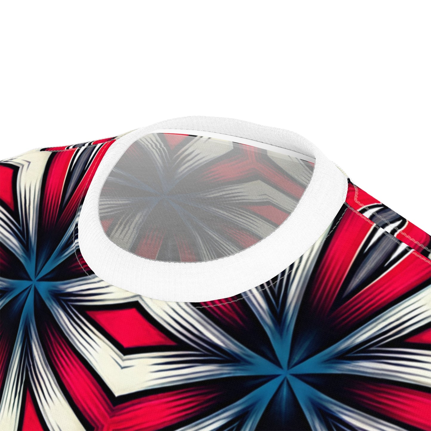 Women's Red, White & Blue Geometric Star Pattern All-Over Print Unisex Cut & Sew Tee