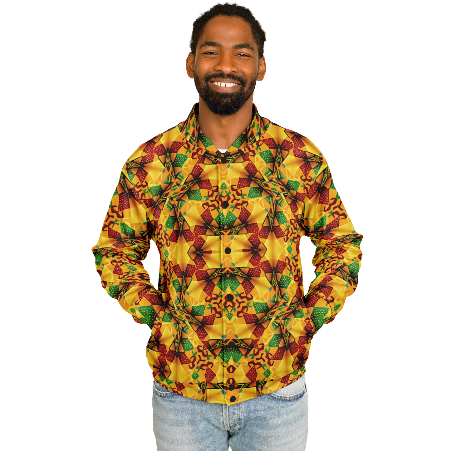 Men's Vibrant African Kente Geometric Pattern All Over Print Baseball Jacket
