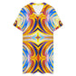Women's Abstract Sunburst Pattern All Over print Casual V-Neck Dress with Rolled Cuffs