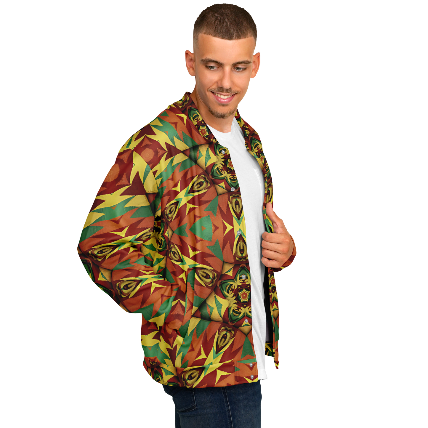 Men's Bold Tribal Kaleidoscope Pattern All Over Print Baseball Jacket