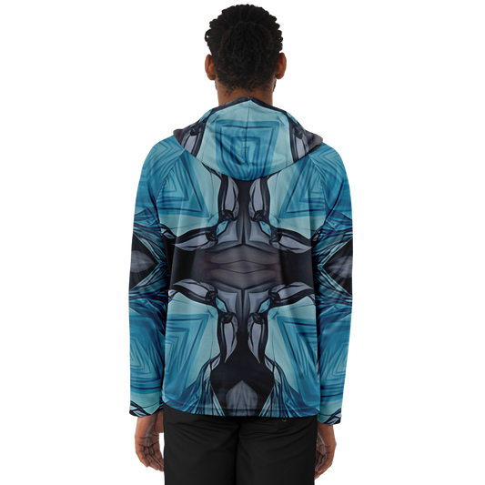 Men's Abstract Blue Geometric Design All Over Print Long Sleeve Hooded Performance Shirt