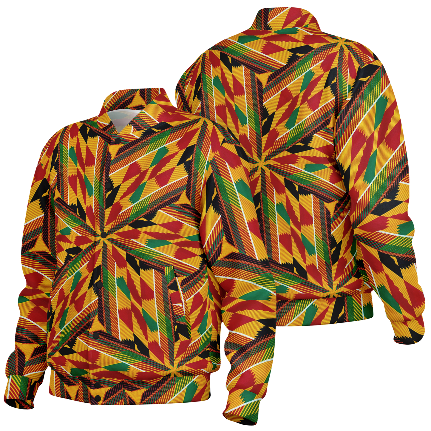 Women's Vibrant African Kente Geometric All-Over Print Baseball Jacket