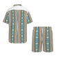 Men's Striped Retro Blue & Orange Patten All Over Print Hawaiian Shirt & Shorts Set