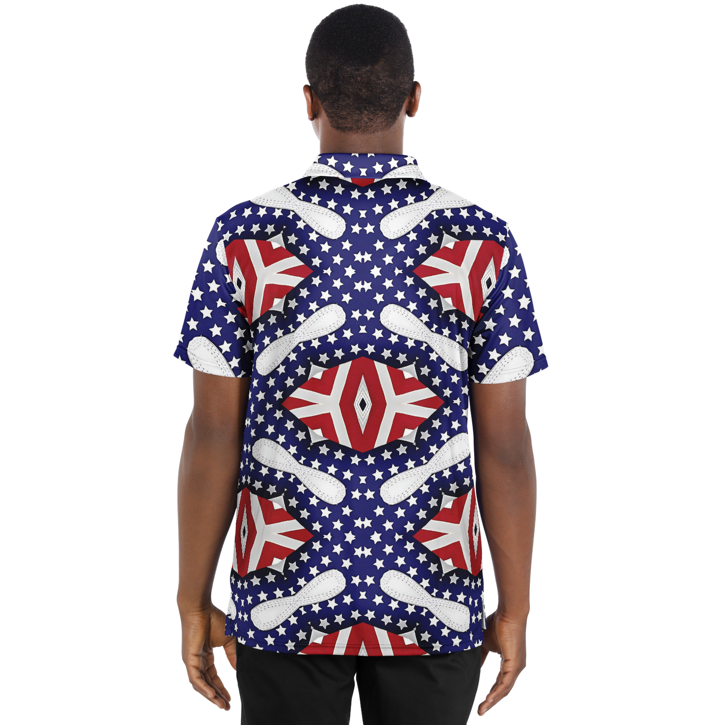 Men's Red White Blue Geometric Pattern All-Over Print Polo Shirt