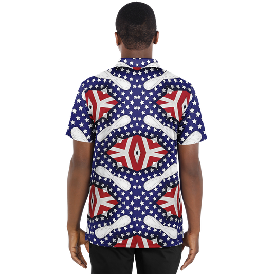 Men's Red White Blue Geometric Pattern All-Over Print Polo Shirt