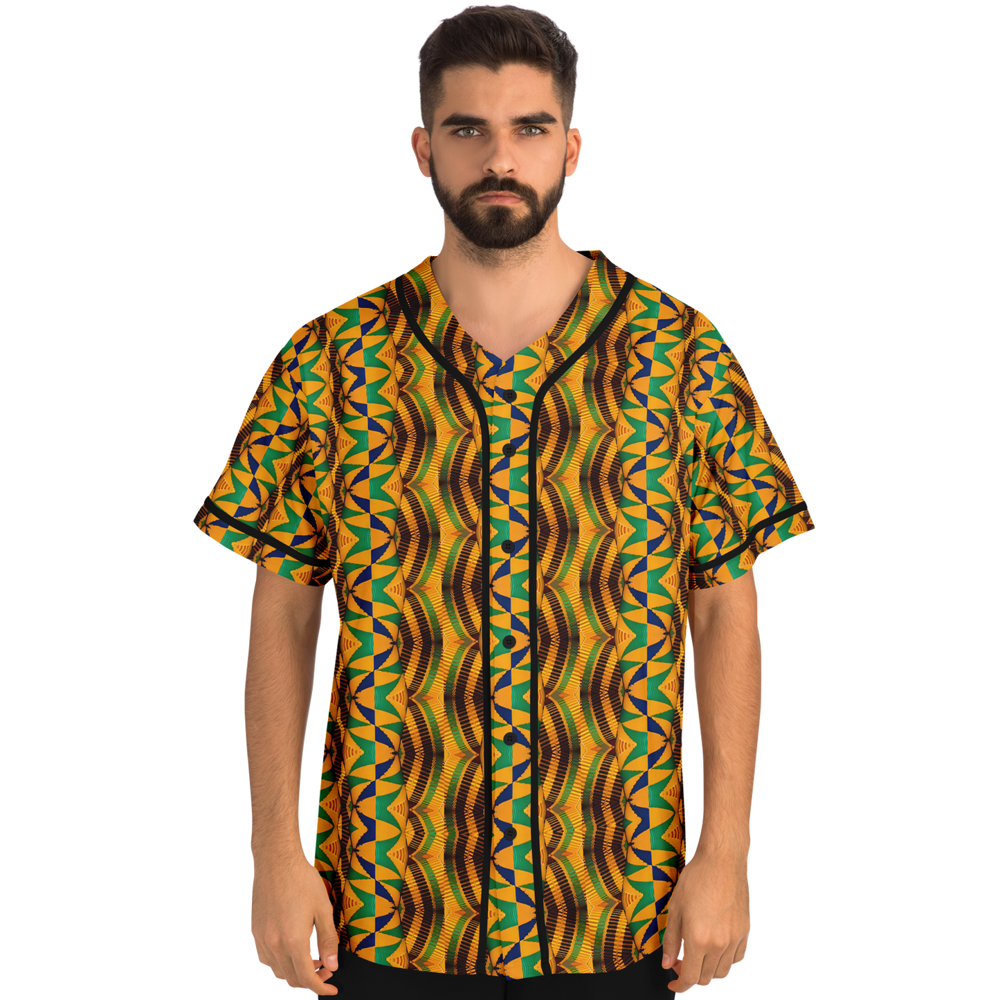 Men's African Kente Geometric Pattern All-Over Print Baseball Jersey
