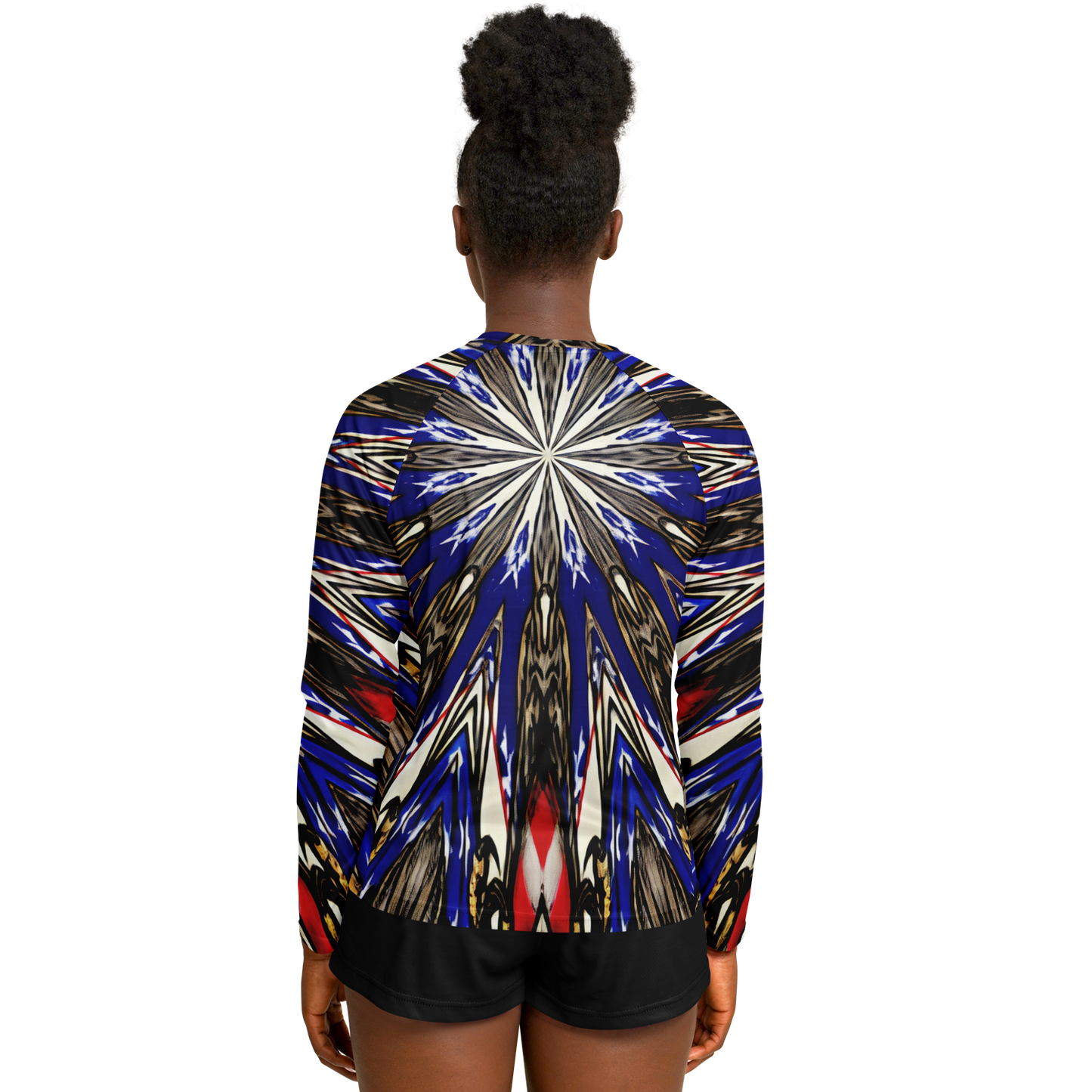 Women's Starburst Patriotic Colors Pattern All-Over-Print Long Sleeve Performance Shirt
