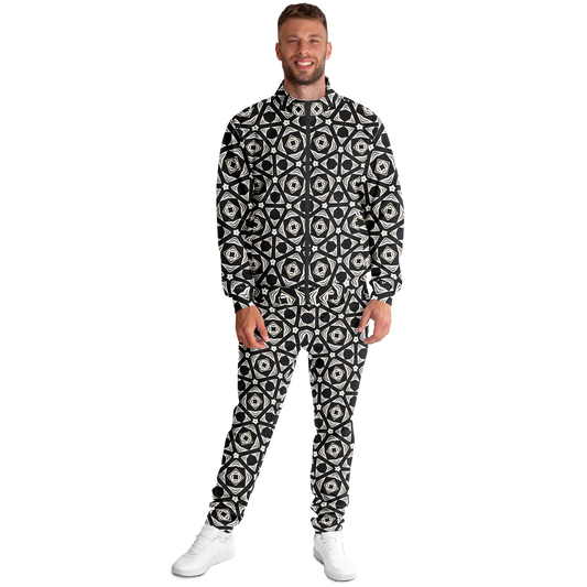 Men's Black Geometric Pattern Track Jacket and Pants