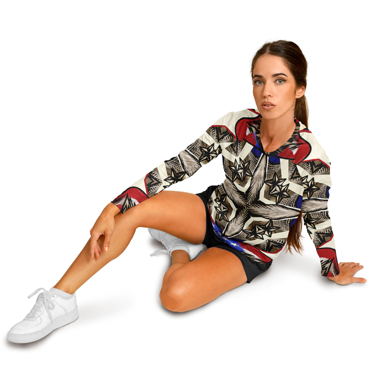 Women's Patriotic Star Kaleidoscope Pattern All-Over Print Long Sleeve Performance Shirt