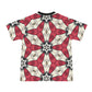 Men's Red & White Geometric Star Pattern All Over Print Cut & Sew Ribbed Collar T-Shirt