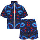 Women's Blue & Red Kaleidoscope Pattern Windbreaker Short Set