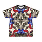 Men's Patriotic Stars & Cross Kaleidoscope Pattern All-Over Print Ribbed Collar T-Shirt