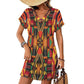 Women's Bold Colorful Aztec Pattern  All-Over Print Casual V-Neck Dress with Rolled Cuffs