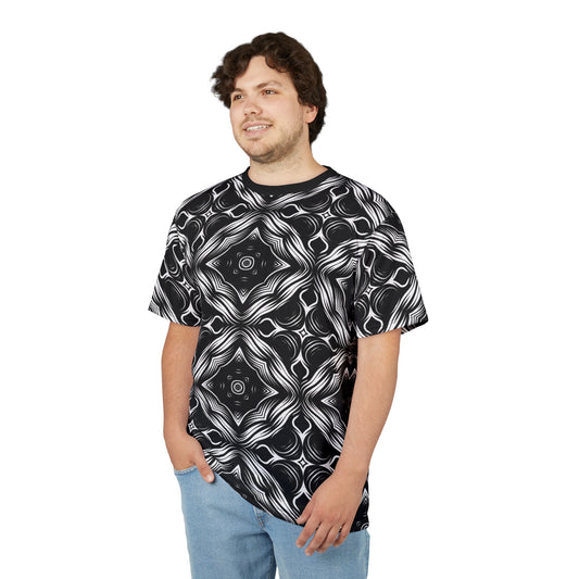 Men's Black & White Kaleidoscope Pattern All-Over Print Graphic Shirt