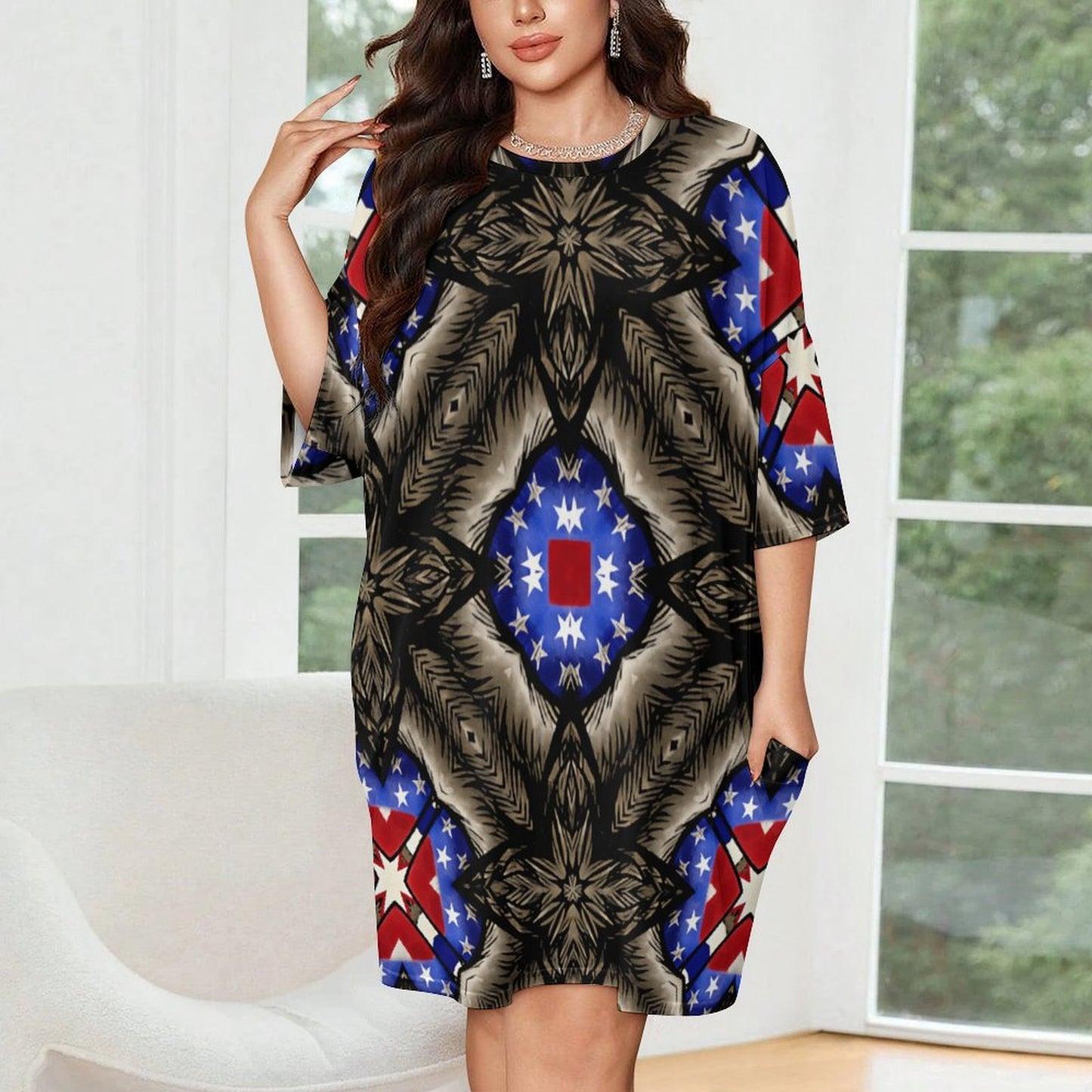 Women's Patriotic Kaleidoscope Kaleidoscope Pattern All-Over Print Oversized T- Shirt Loungewear