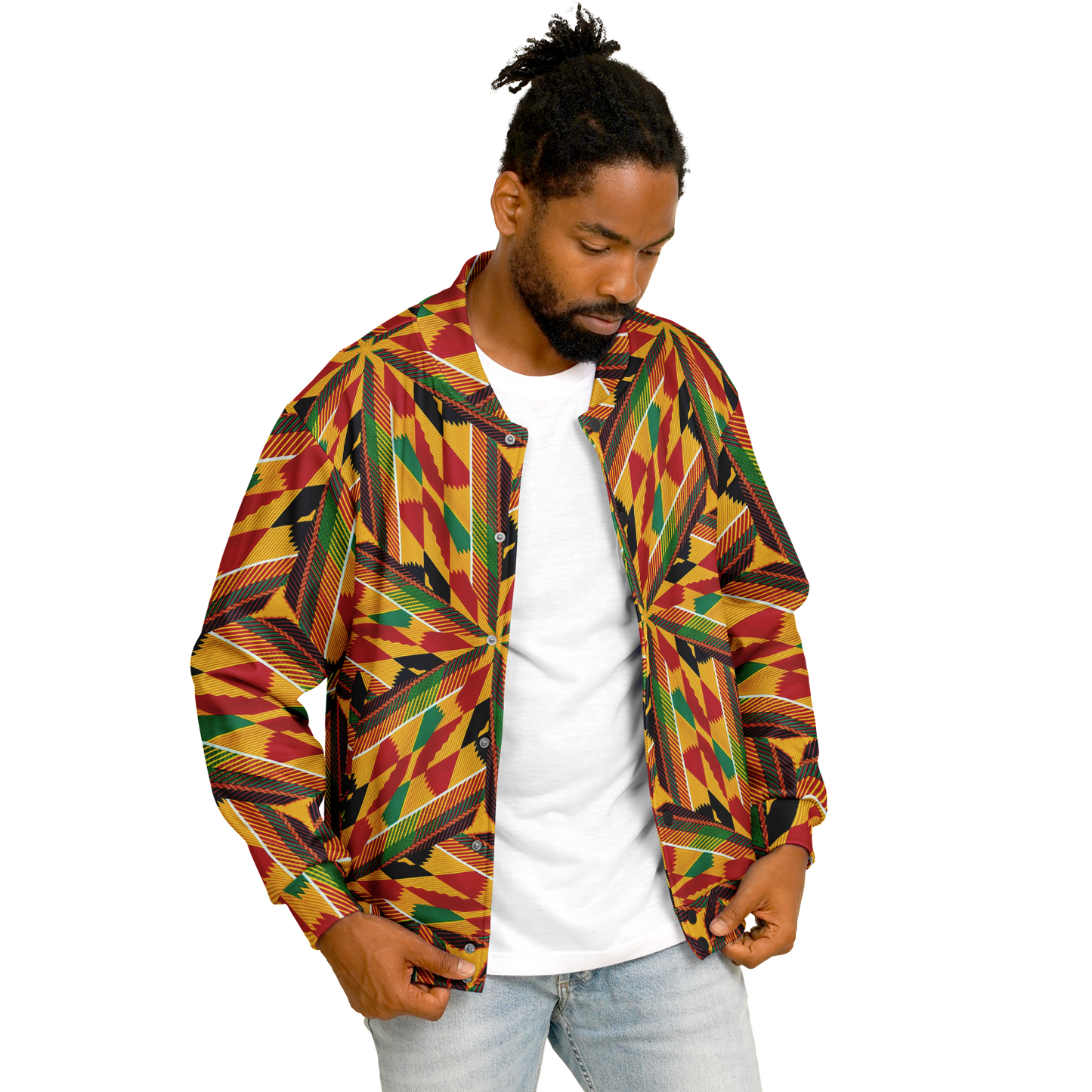 Men's Vibrant African Kente-Inspired Pattern All-Over Print Baseball Jacket
